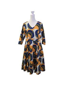 ASHRO 100% Cotton Ankara Print Midi Fit & Flare Dress Size 8